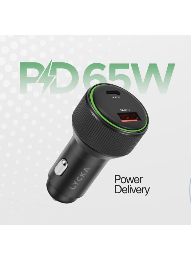 LYCKA Rocket AC65 65W USB-C PD Fast Car Charger Dual Port Black - Image 3